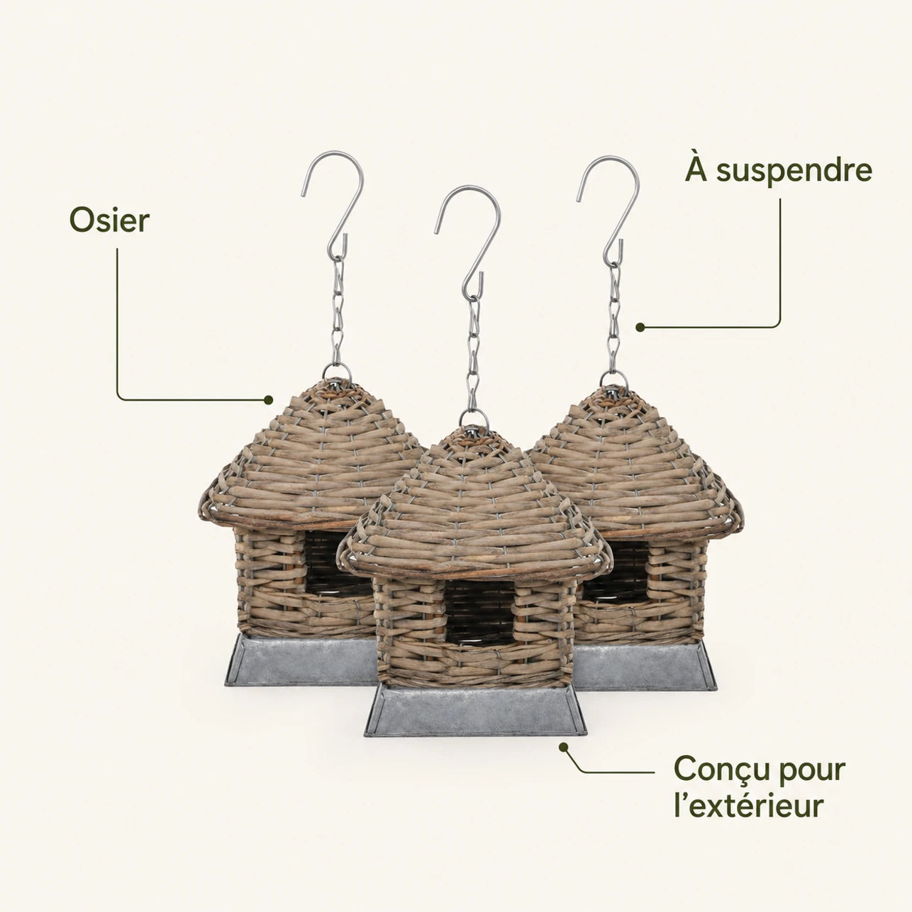Lot de 3 nichoirs en osier marron — photo 4