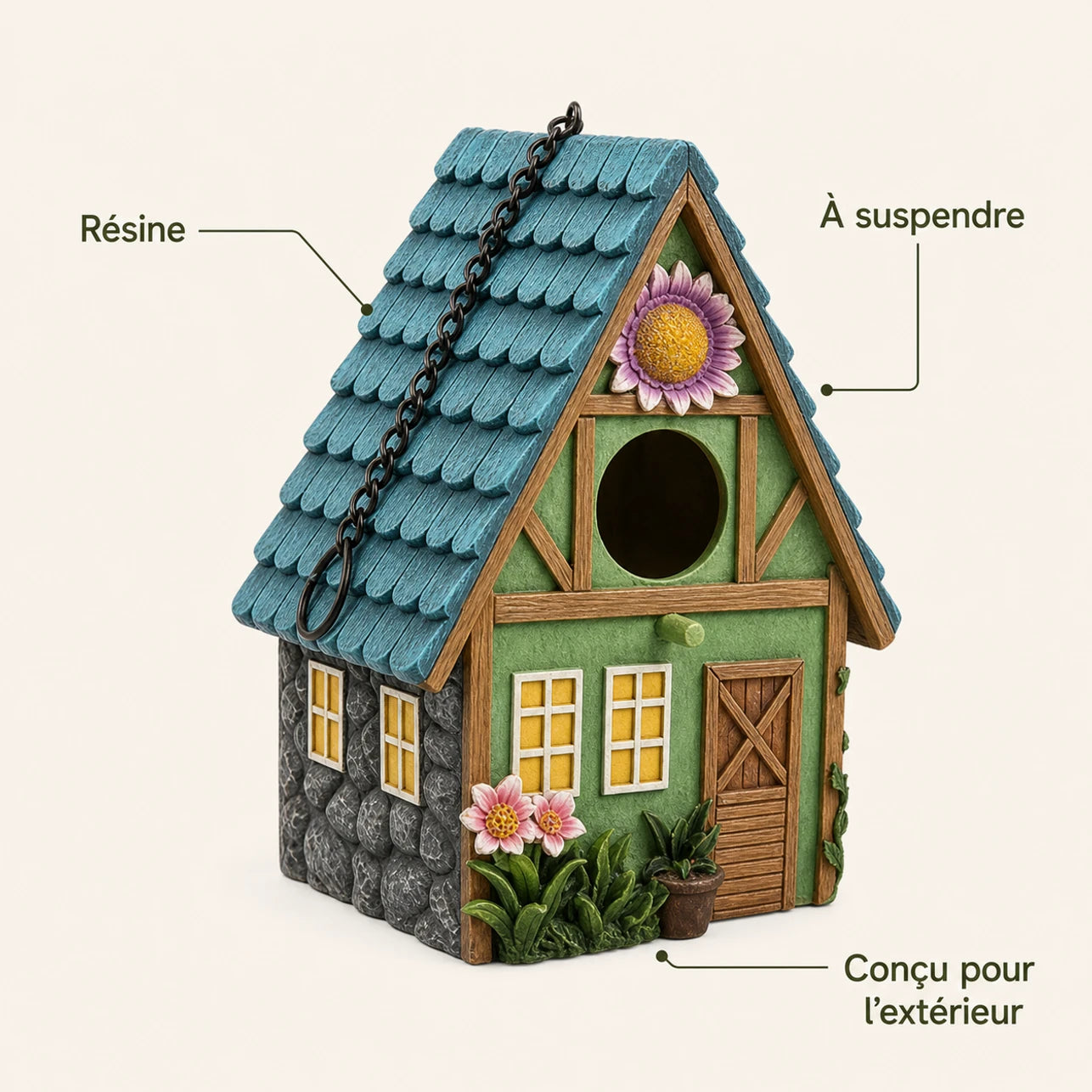 Nichoir suspendu vert style chalet — photo 4