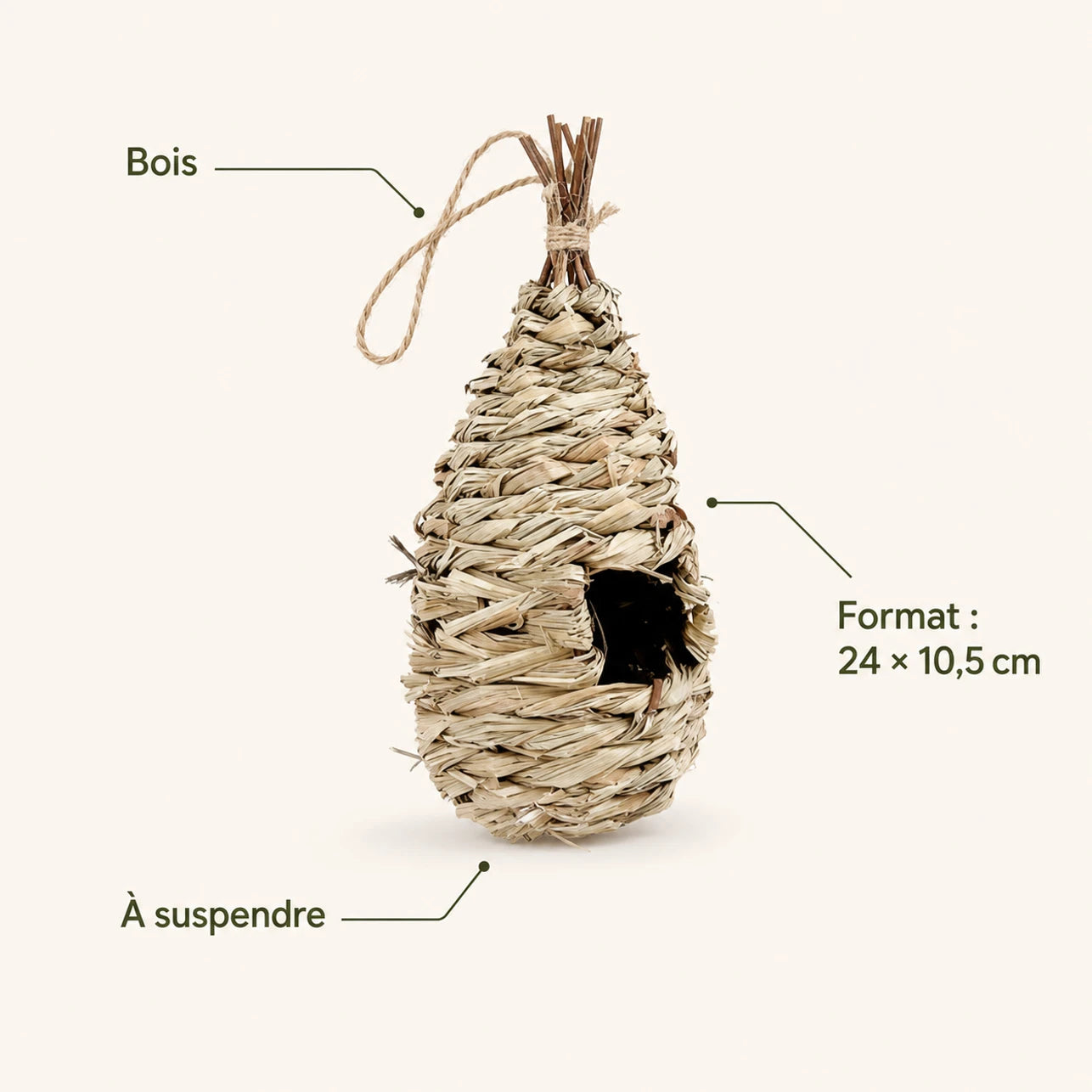 Nichoir suspendu en bois format 24 × 10,5 cm — photo 4