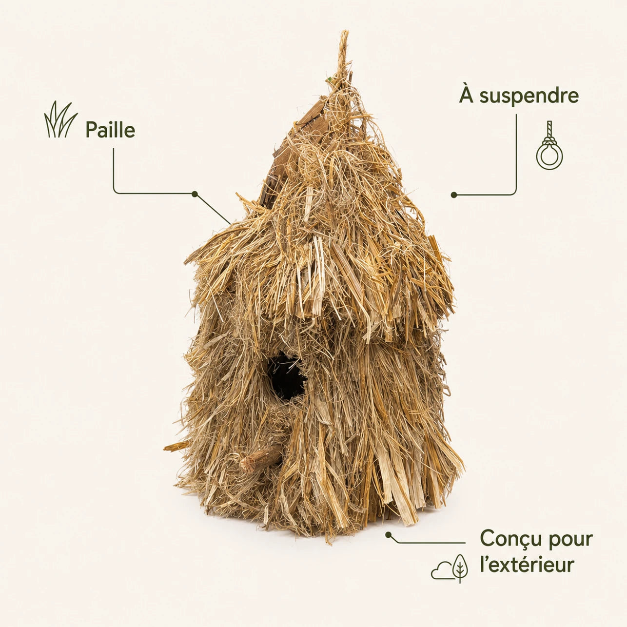 Nichoir suspendu en paille à toit de chaume — photo 4