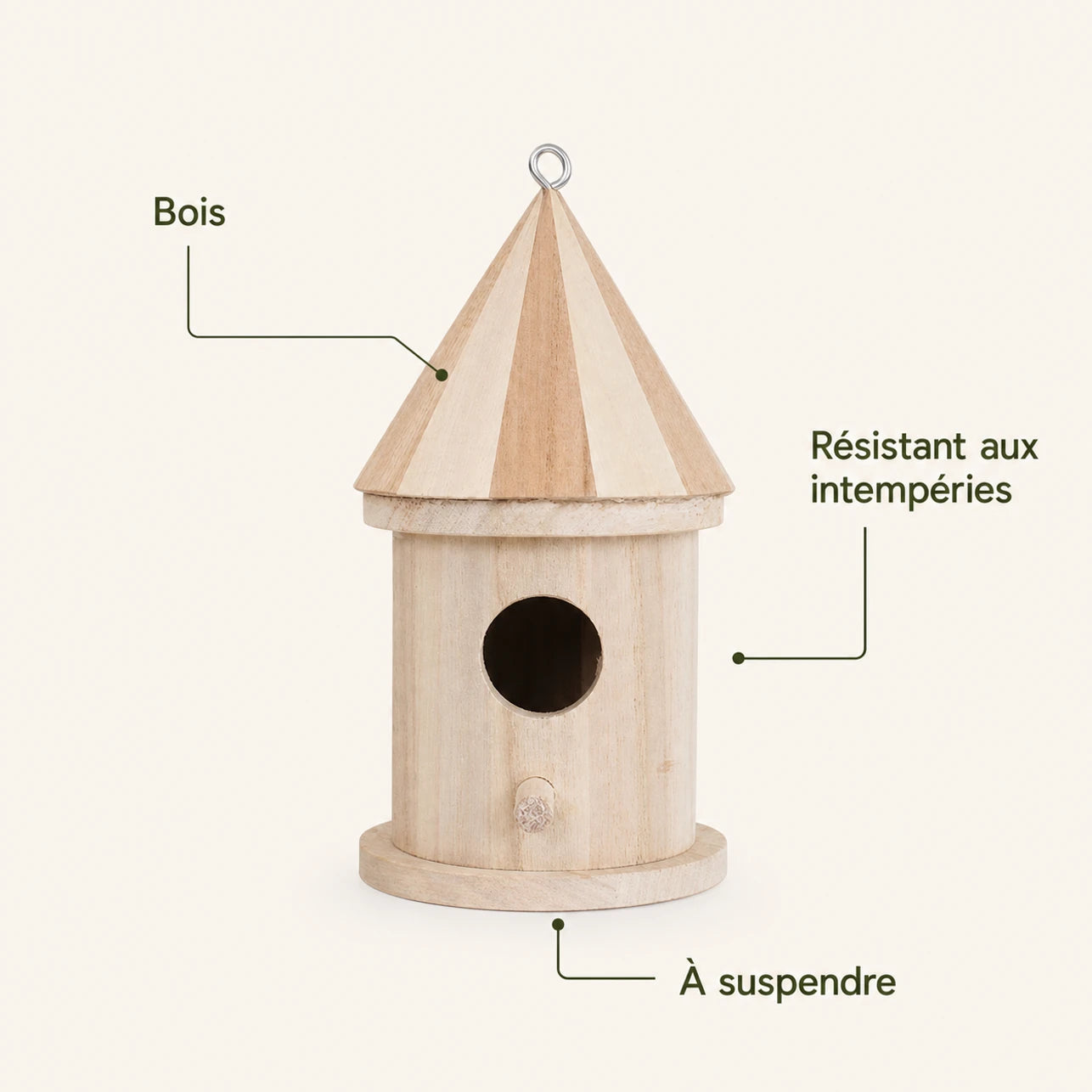 Nichoir cylindrique en bois à toit pointu — photo 4