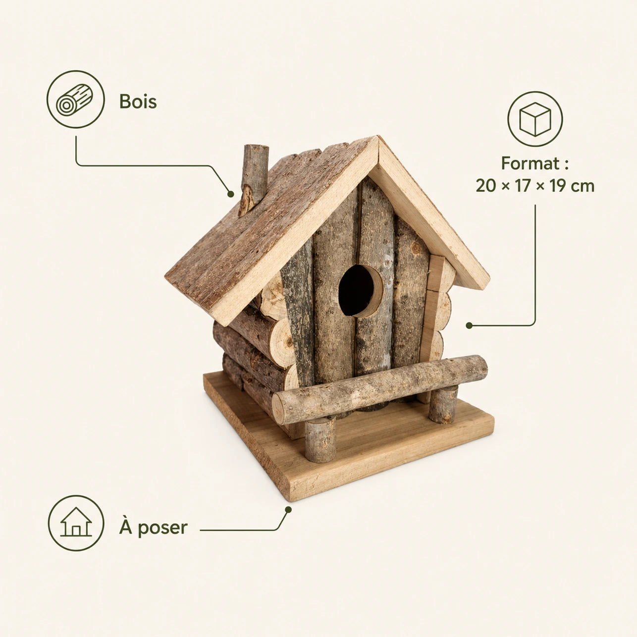 Nichoir en bois marron format 20 × 17 × 19 cm — photo 4