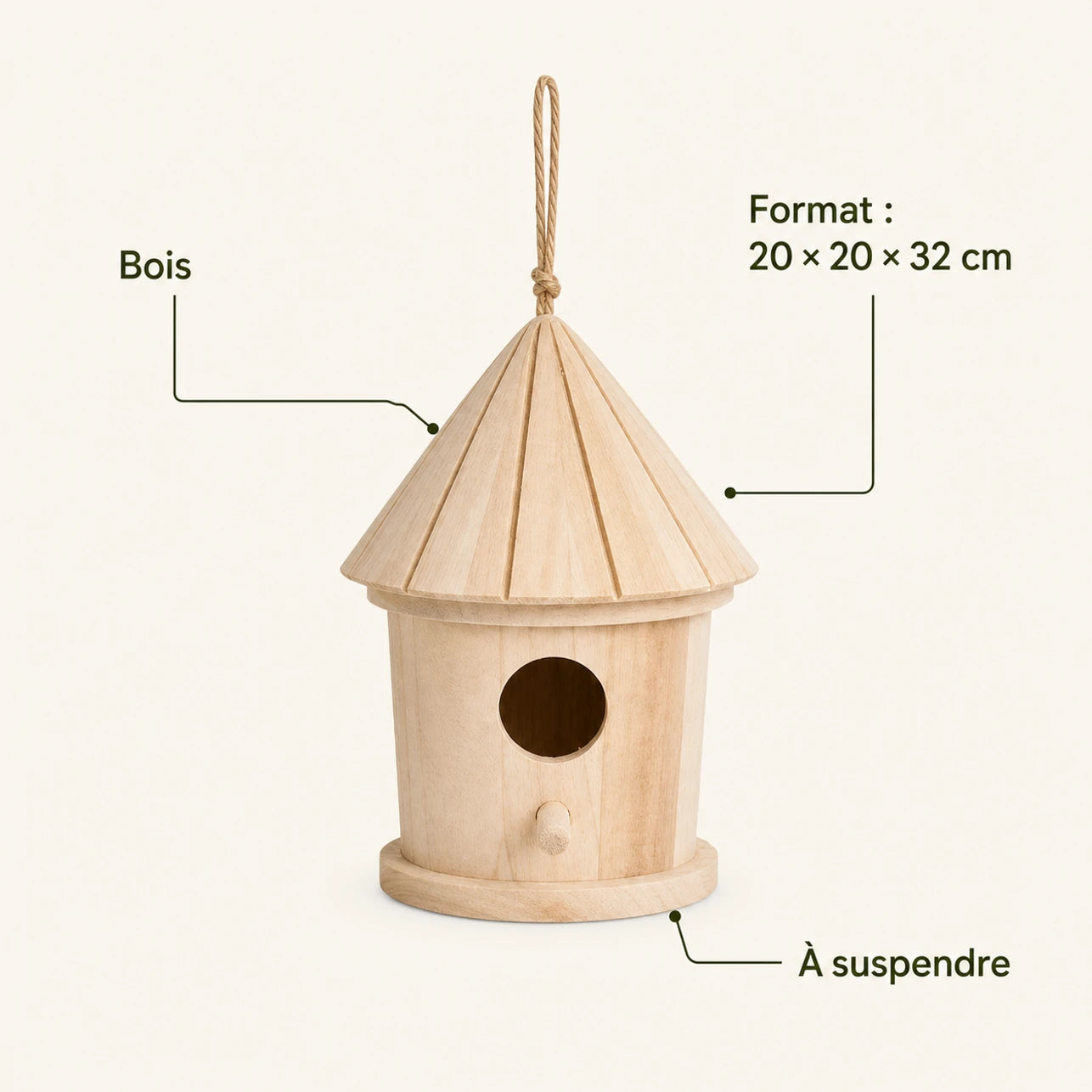Nichoir mural en bois beige format 20 × 20 × 32 cm — photo 4