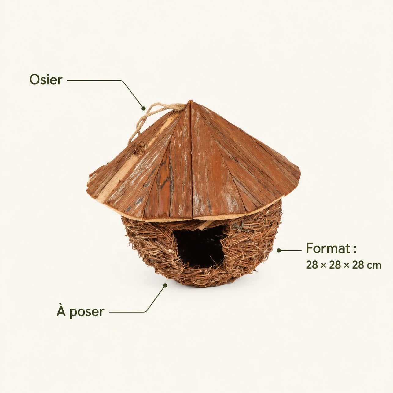 Nichoir en osier marron format 28 × 28 × 28 cm — photo 4