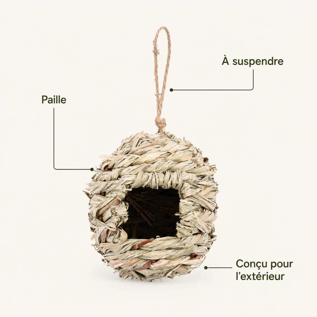 Nichoir suspendu rond en fibres tressées — photo 4