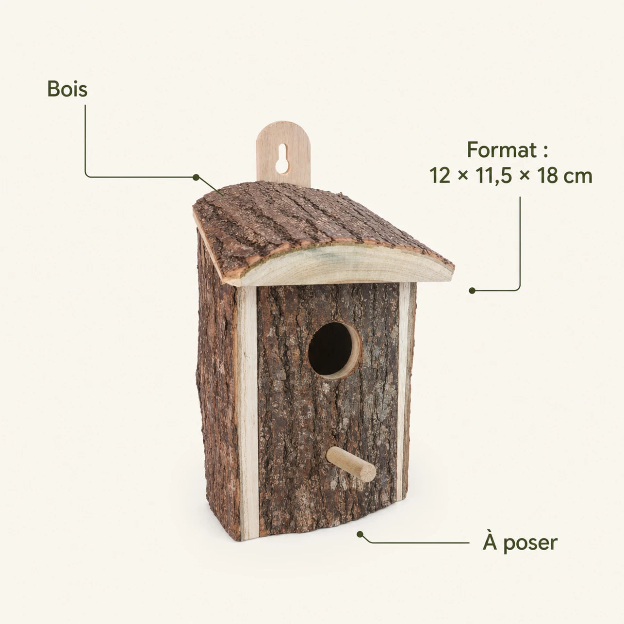 Nichoir style rustique en bois marron format 12 × 11,5 × 18 cm — photo 4