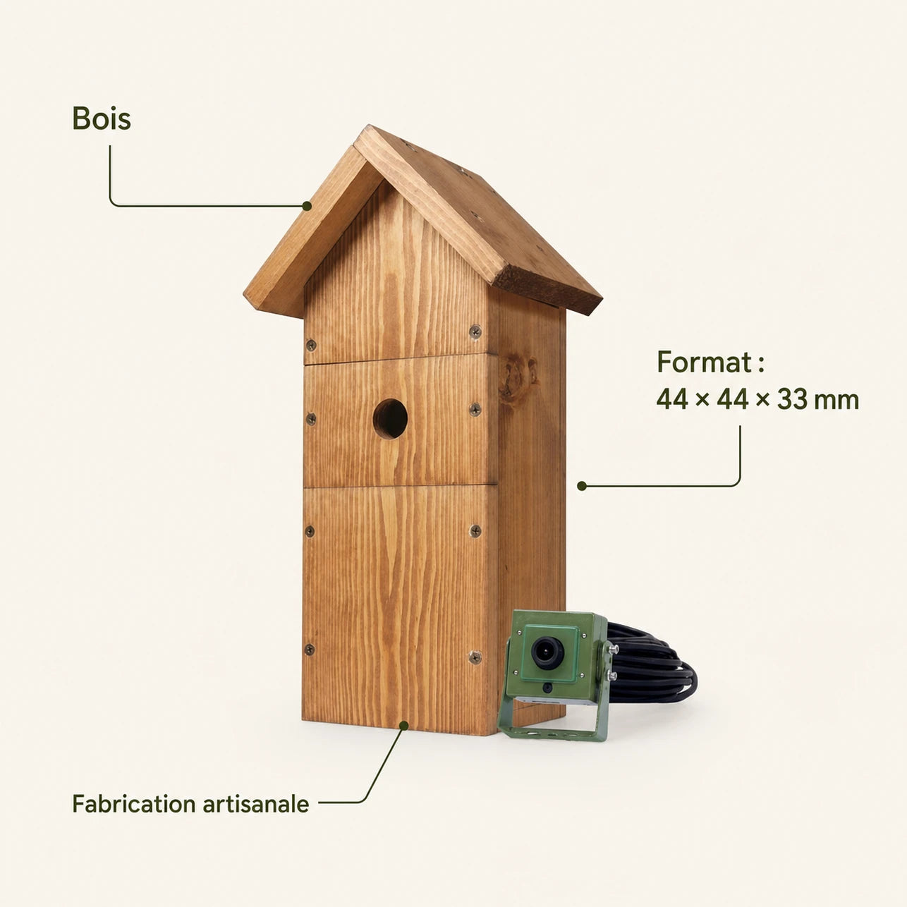 Nichoir artisanal en bois marron format 44 × 44 × 33 mm — photo 4
