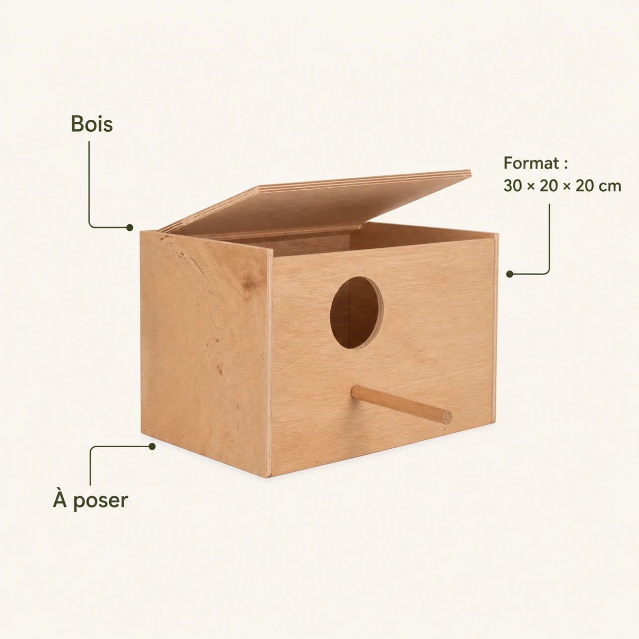 Nichoir en bois marron format 30 × 20 × 20 cm — photo 4