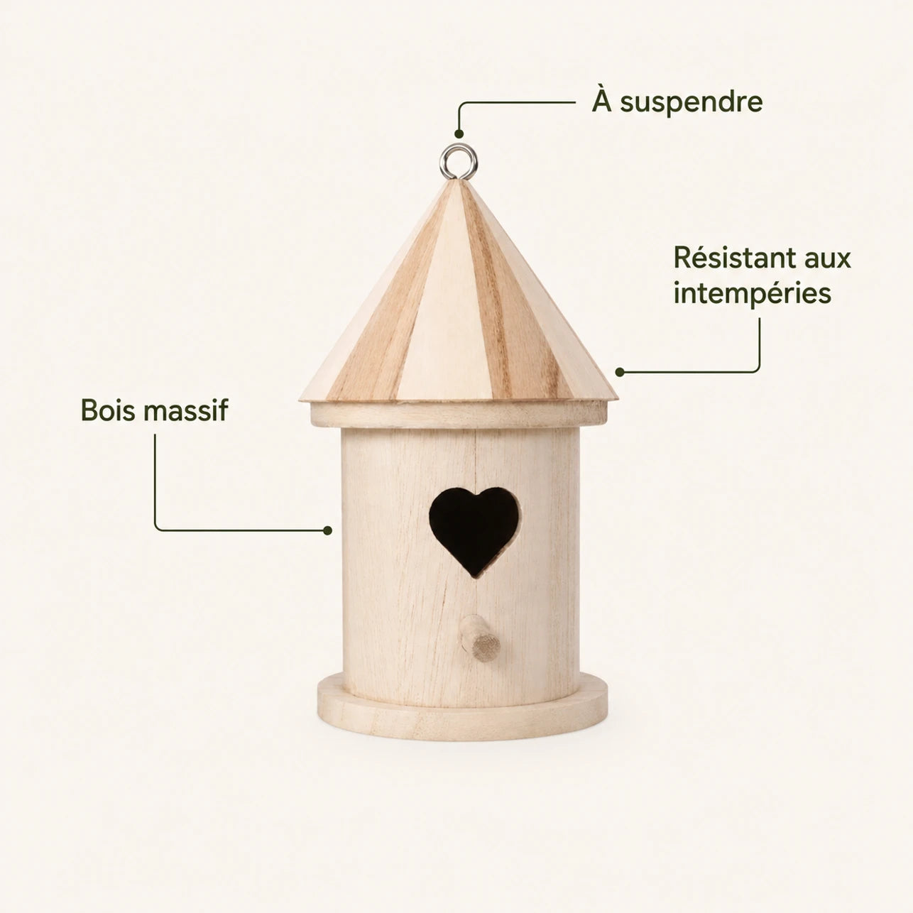 Nichoir cylindrique en bois à ouverture cœur — photo 4