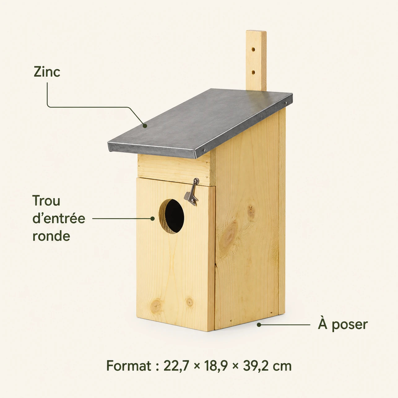 Nichoir beige format 22,7 × 18,9 × 39,2 cm — photo 4