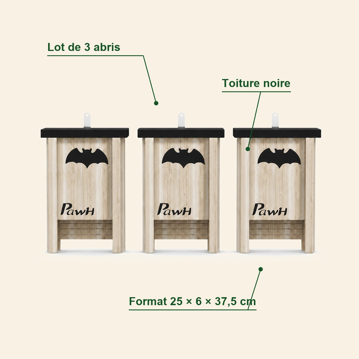 Lot de 3 abris à chauves-souris en bois noir — photo 4