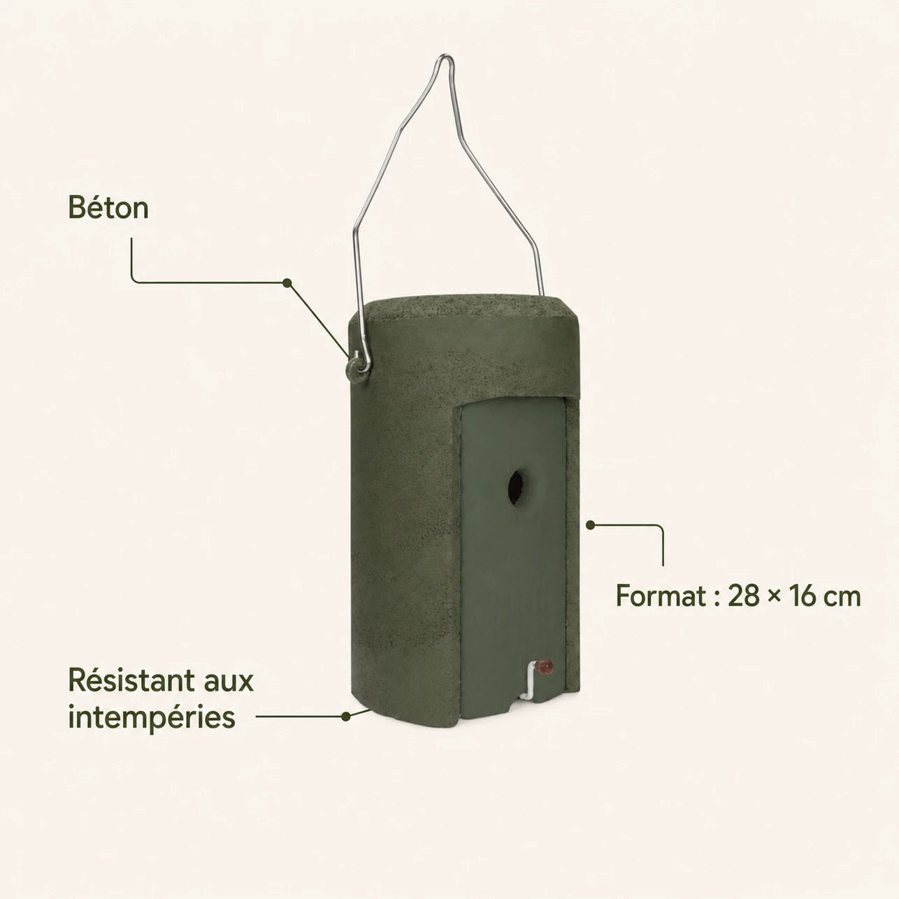 Nichoir suspendu en béton de bois anthracite format 28 × 16 cm — photo 4