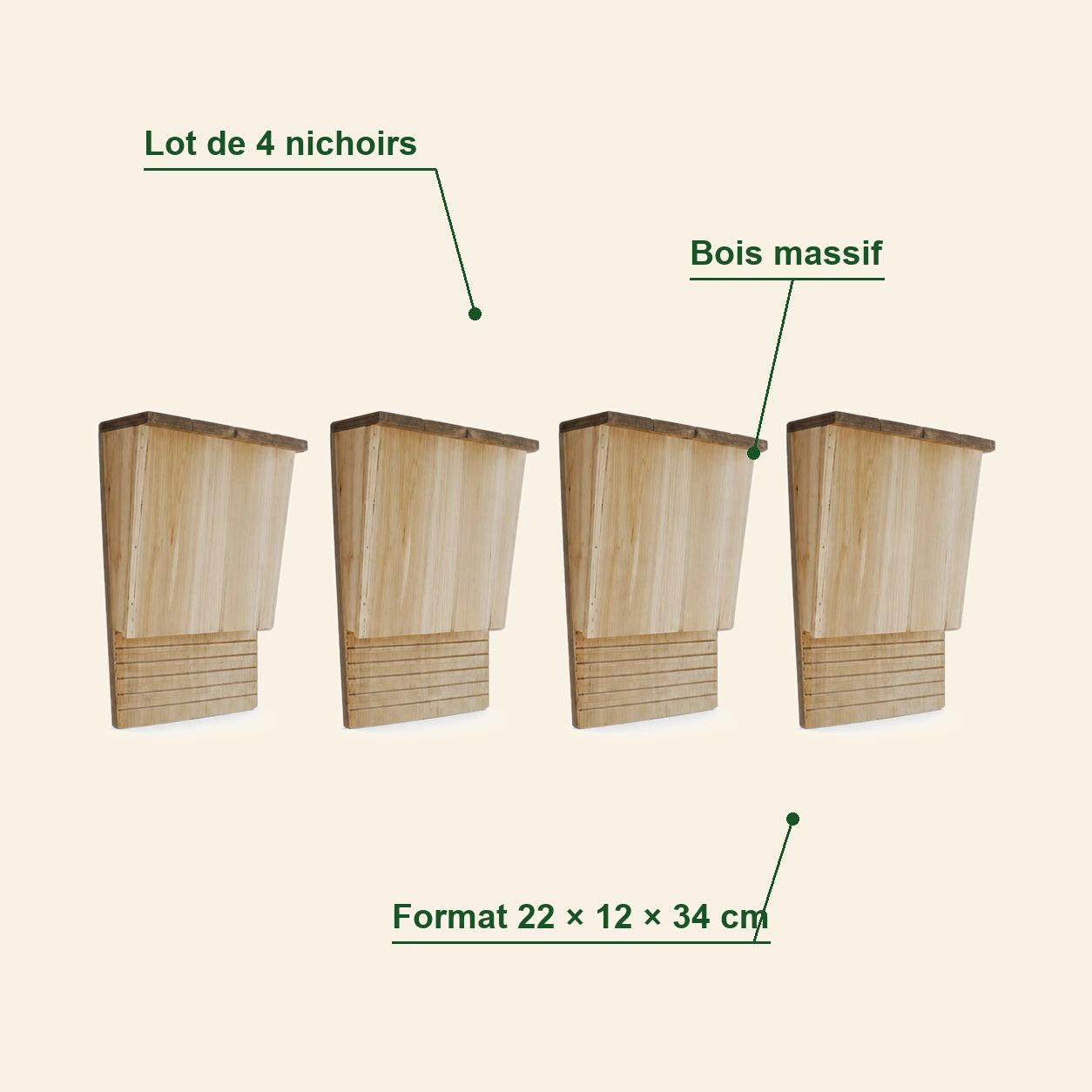 Lot de 4 nichoirs à chauves-souris 22 × 12 × 34 cm — photo 4