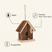 Nichoir suspendu en sapin format 14,6 × 12,4 × 8 cm — photo 4