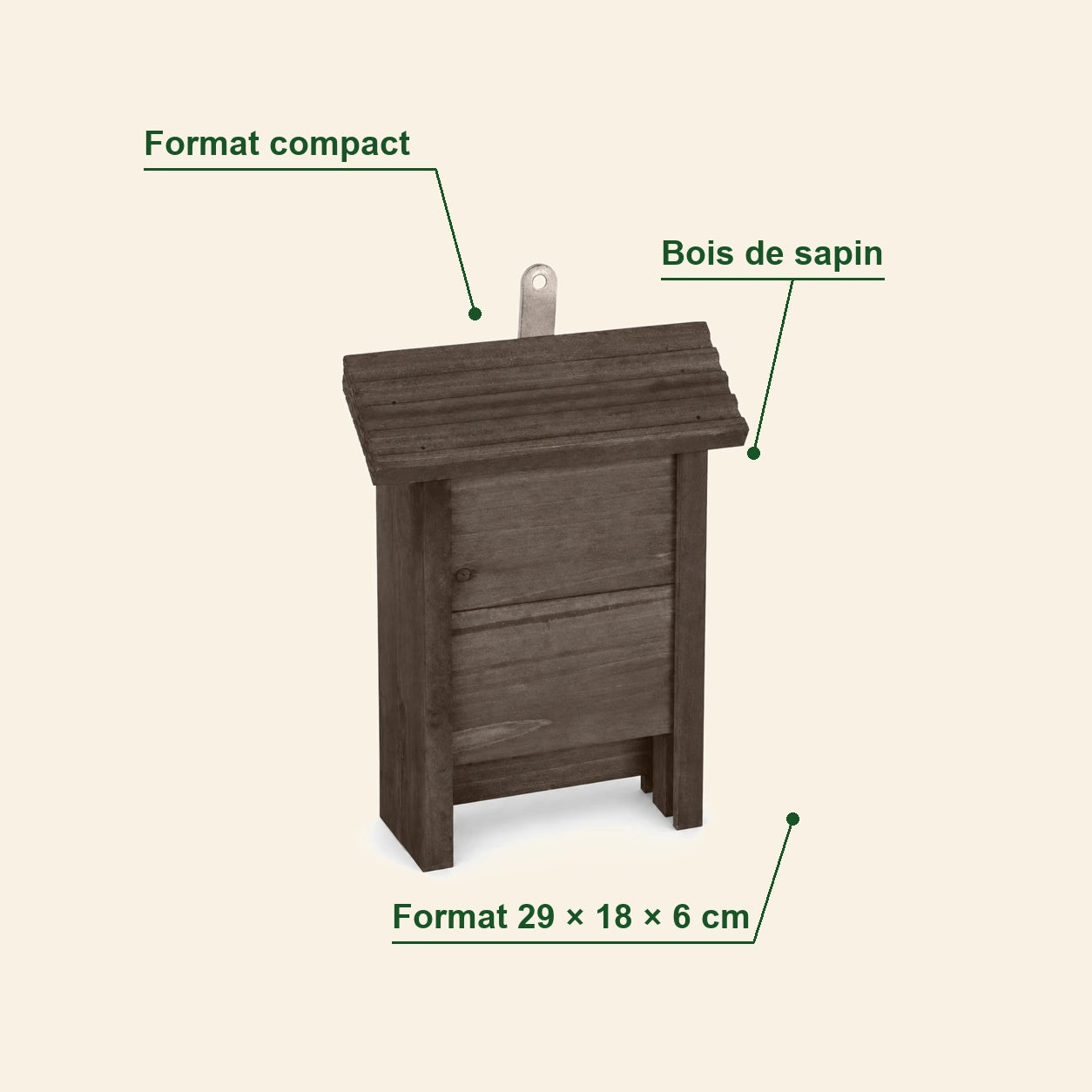 Nichoir à chauves-souris compact en bois marron — photo 4