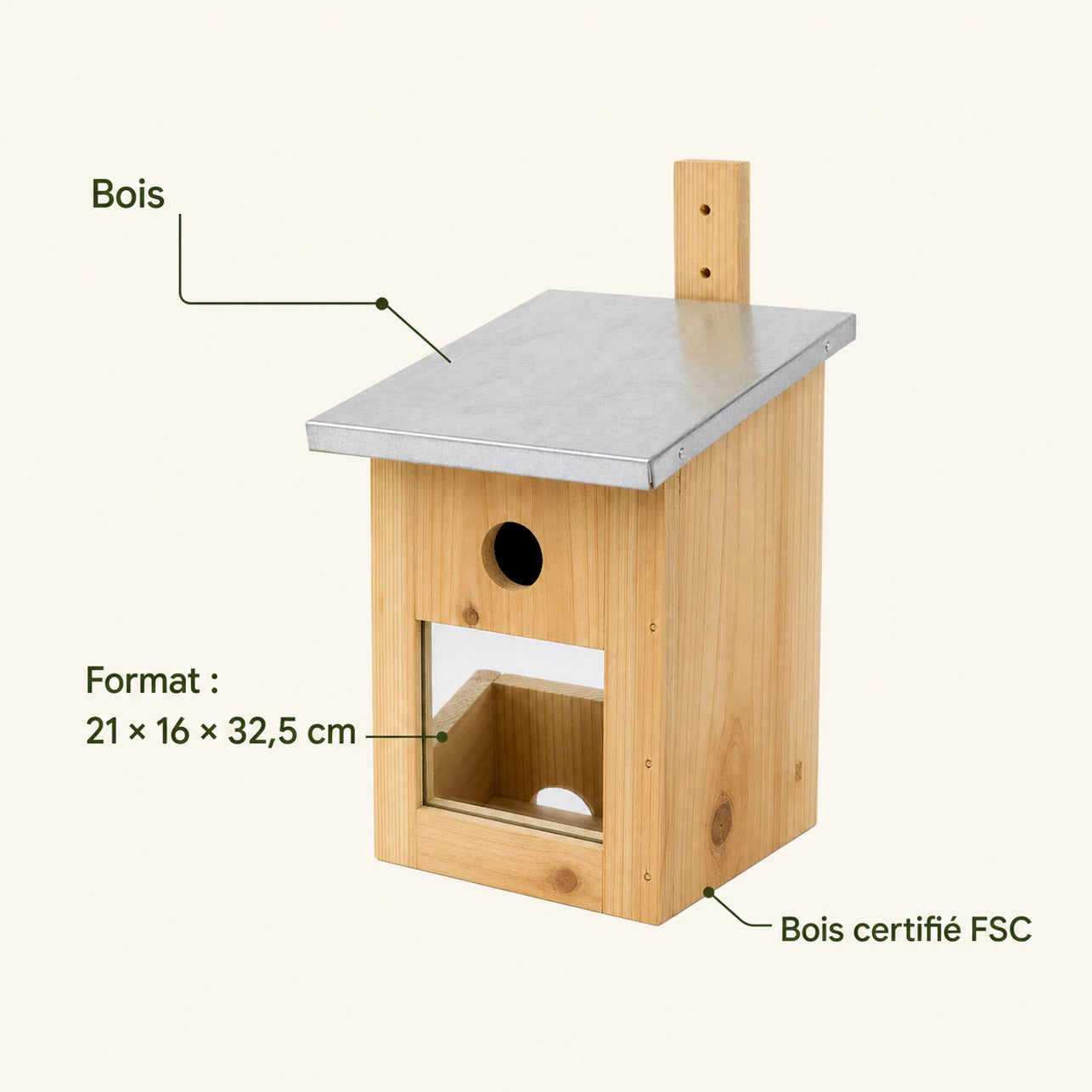 Nichoir mural en bois format 21 × 16 × 32,5 cm — photo 4