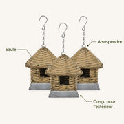 Lot de 3 nichoirs suspendus en osier à toit conique — photo 4