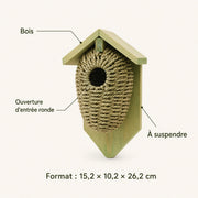 Nichoir en bois et jonc de mer vert format 15,2 × 10,2 × 26,2 cm — photo 4