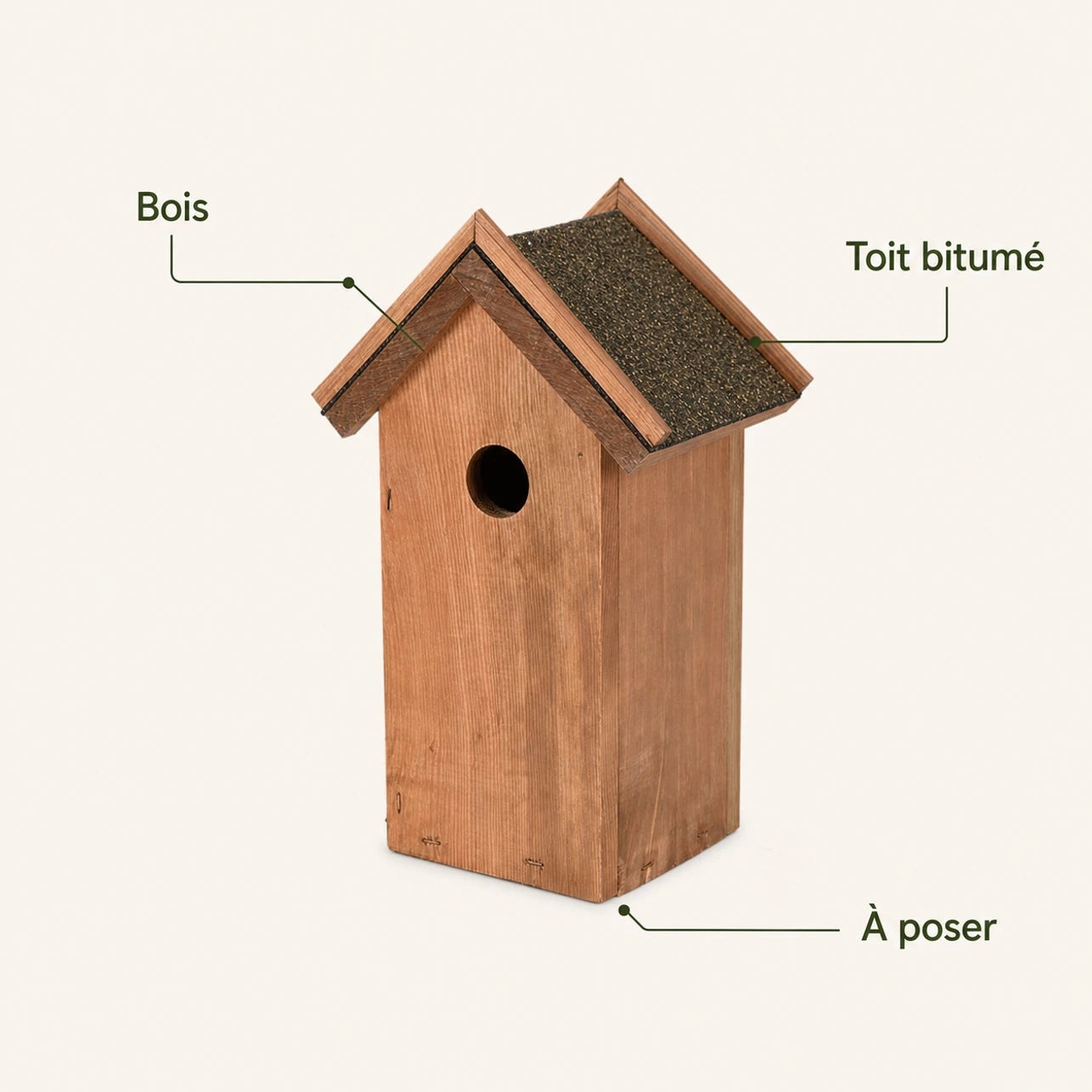 Nichoir en bois à toit bitumé marron — photo 4
