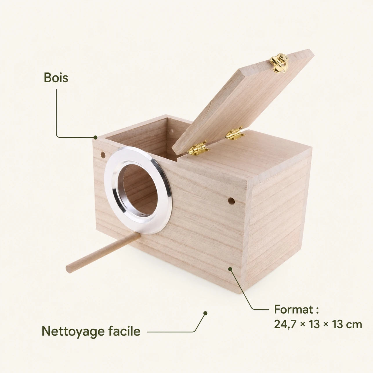Nichoir en bois beige format 24,7 × 13 × 13 cm — photo 4