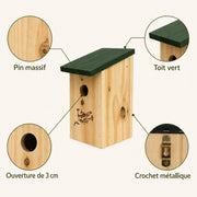 Nichoir suspendu en bois à toit vert marron format 12 × 12 × 22 cm — photo 4