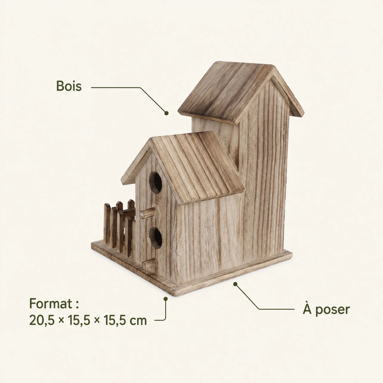 Nichoir observatoire en bois format 20,5 × 15,5 × 15,5 cm — photo 4