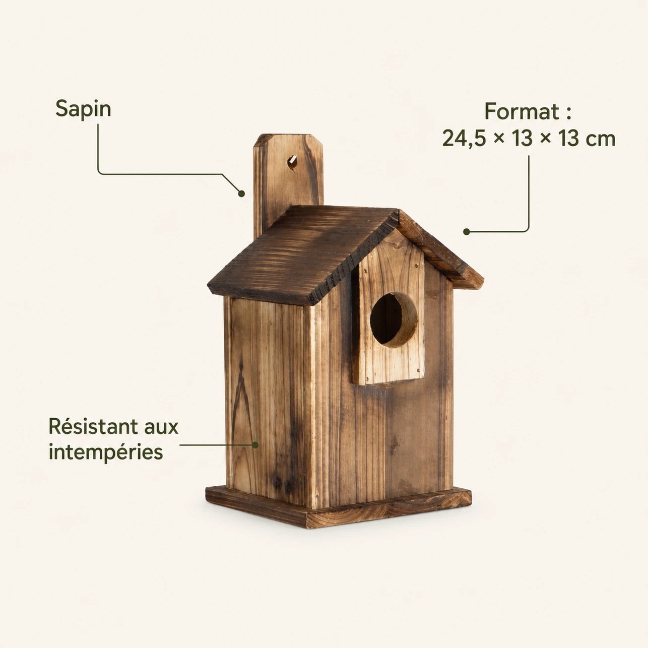 Nichoir en sapin marron format 24,5 × 13 × 13 cm — photo 4