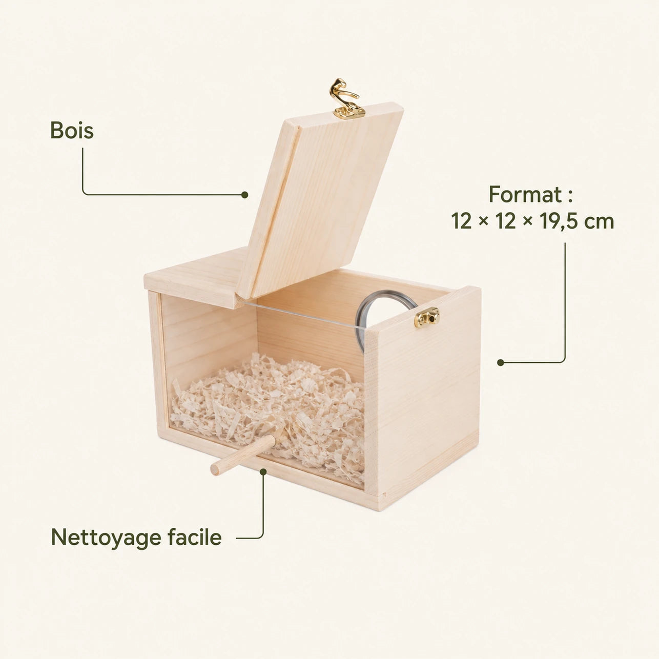 Nichoir en bois beige format 12 × 12 × 19,5 cm — photo 4