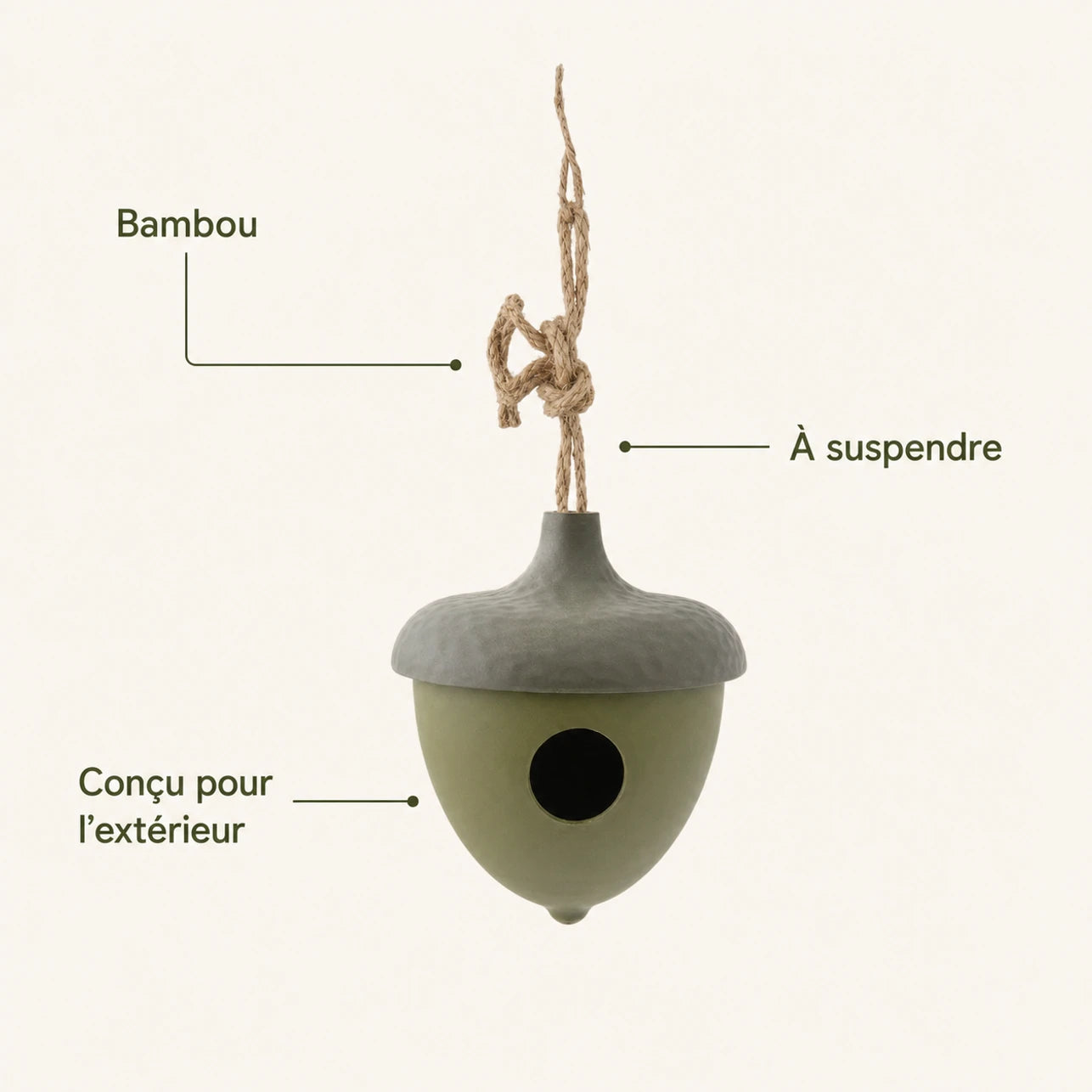 Nichoir suspendu en forme de gland vert — photo 4