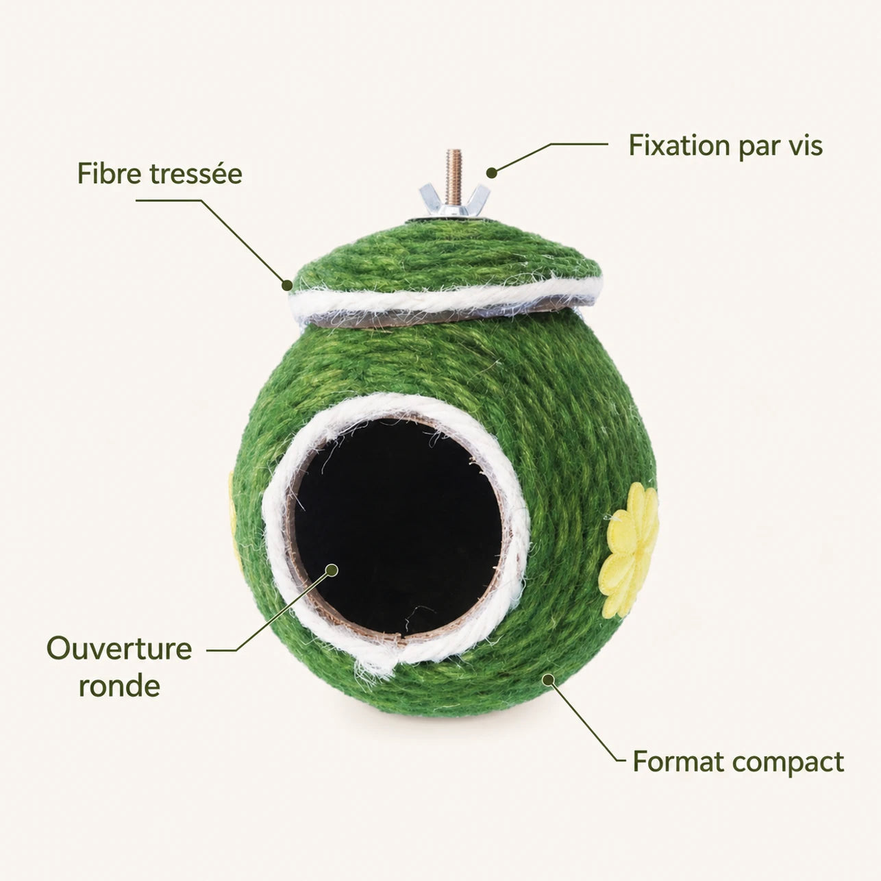 Nichoir suspendu en fibres vertes à motif fleuri — photo 4