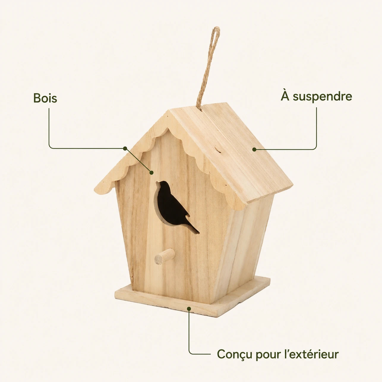 Nichoir en bois à toit festonné et façade découpée — photo 4