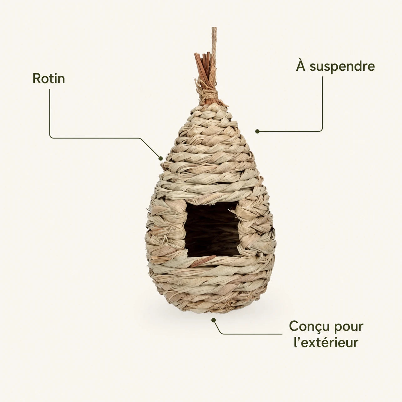 Nichoir suspendu en rotin blanc — photo 4