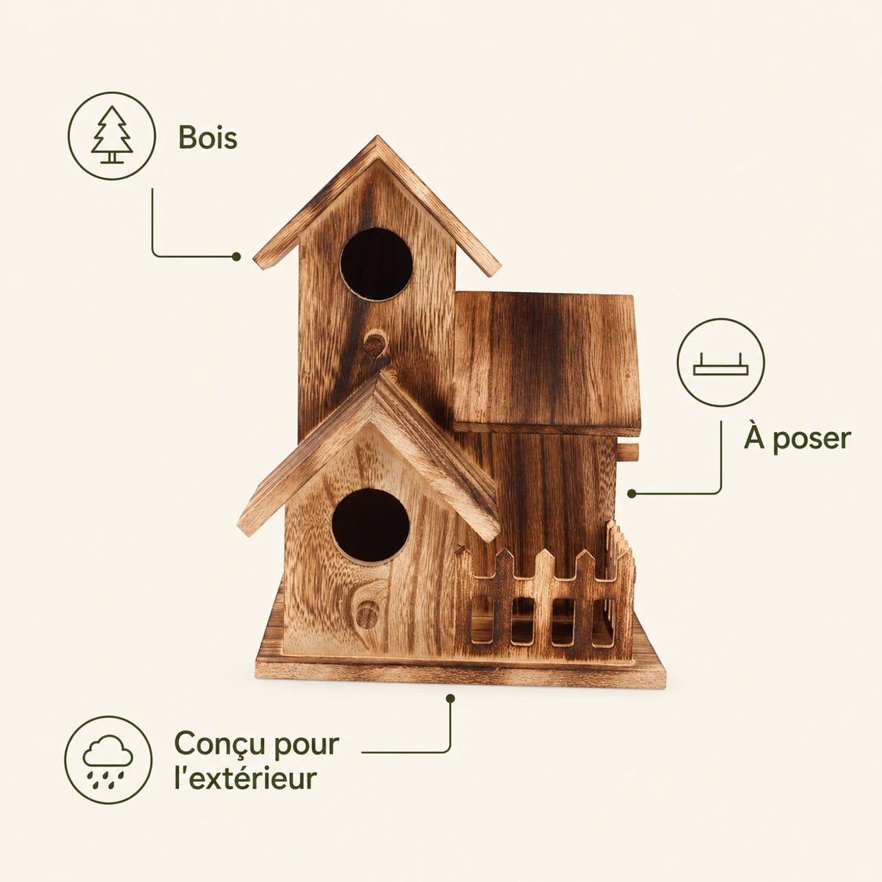 Nichoir double en bois à deux niveaux — photo 4