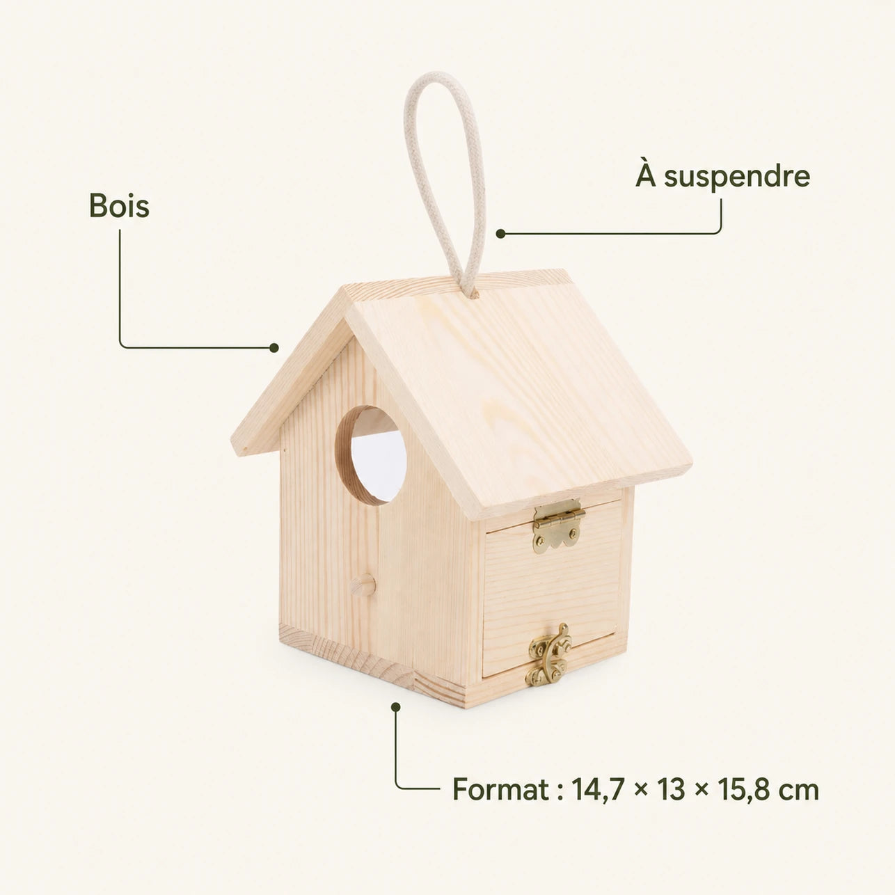 Nichoir observatoire en bois beige format 14,7 × 13 × 15,8 cm — photo 4