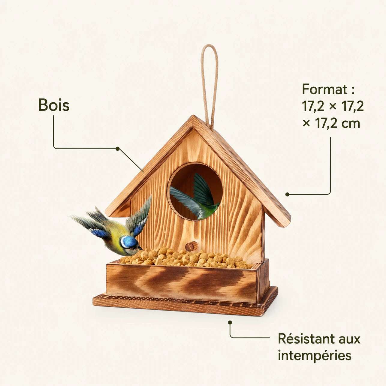 Nichoir observatoire en bois rouge format 17,2 × 17,2 × 17,2 cm — photo 4