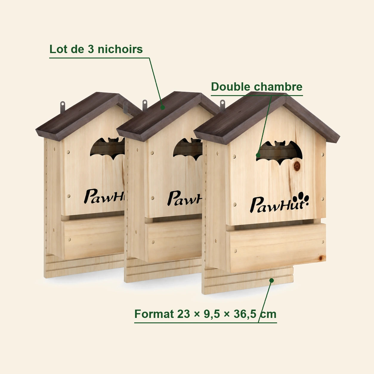 Lot de 3 nichoirs à chauves-souris double chambre — photo 4