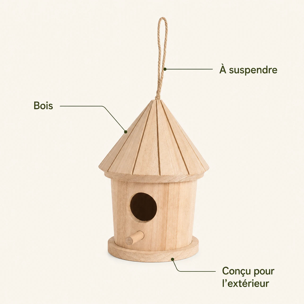 Nichoir cylindrique en bois à toit facetté — photo 4