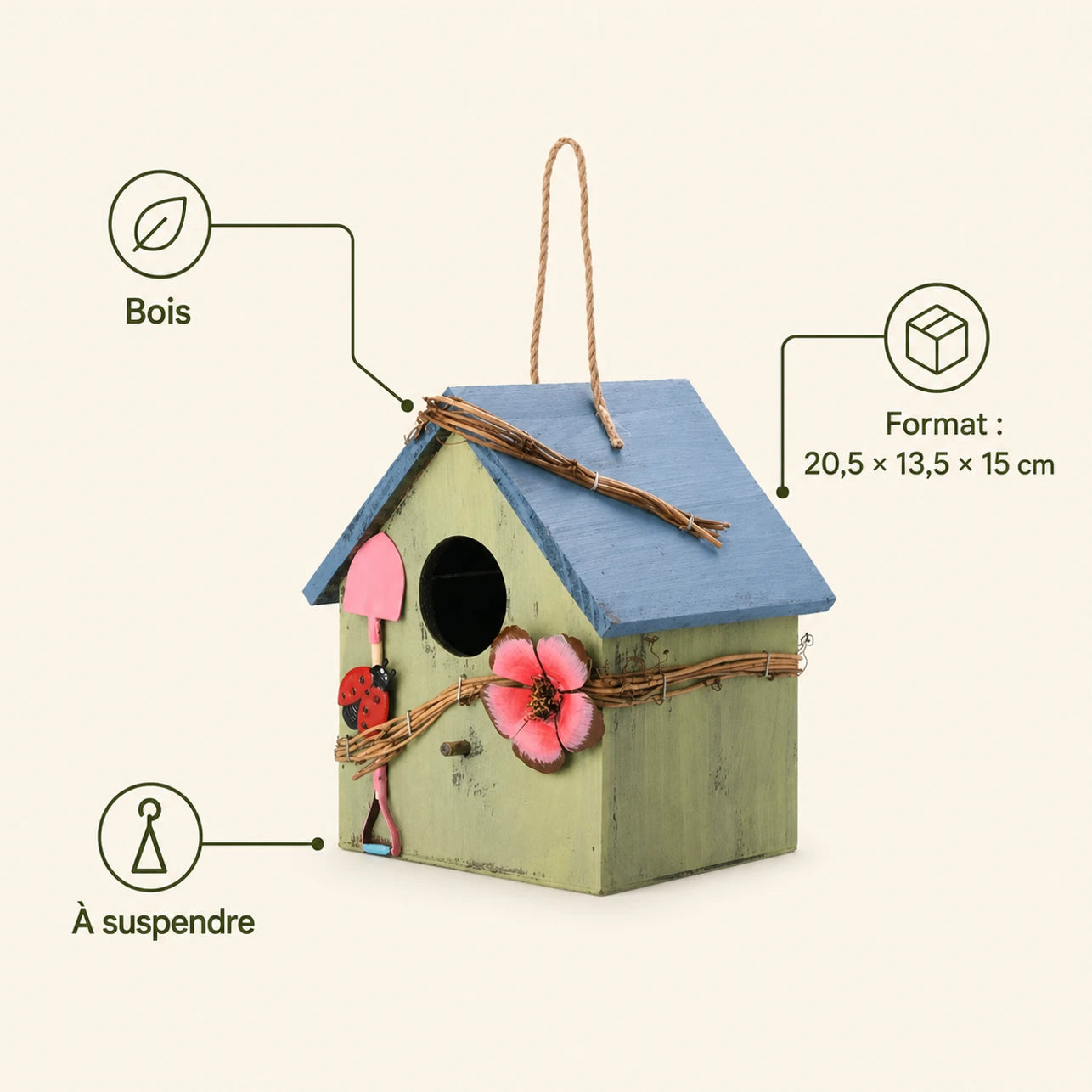 Nichoir mural en bois format 20,5 × 13,5 × 15 cm — photo 4