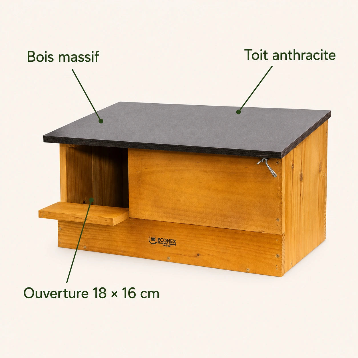 Nichoir horizontal en bois massif — photo 4