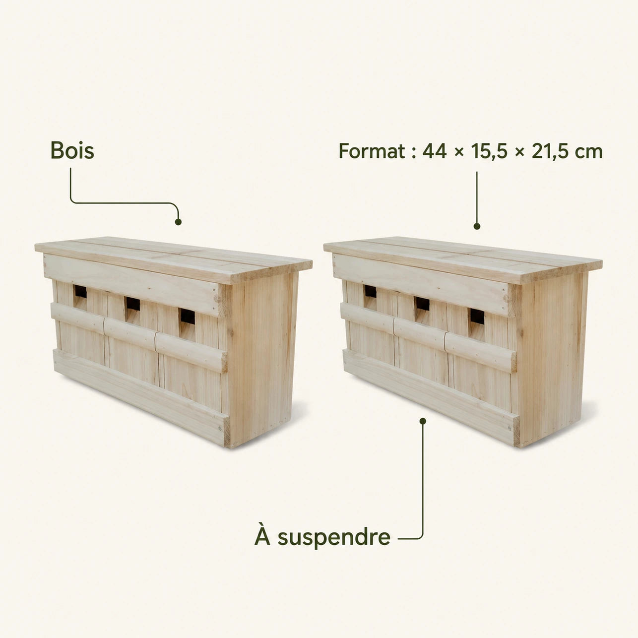 Lot de 2 nichoirs en bois marron format 44 × 15,5 × 21,5 cm — photo 4