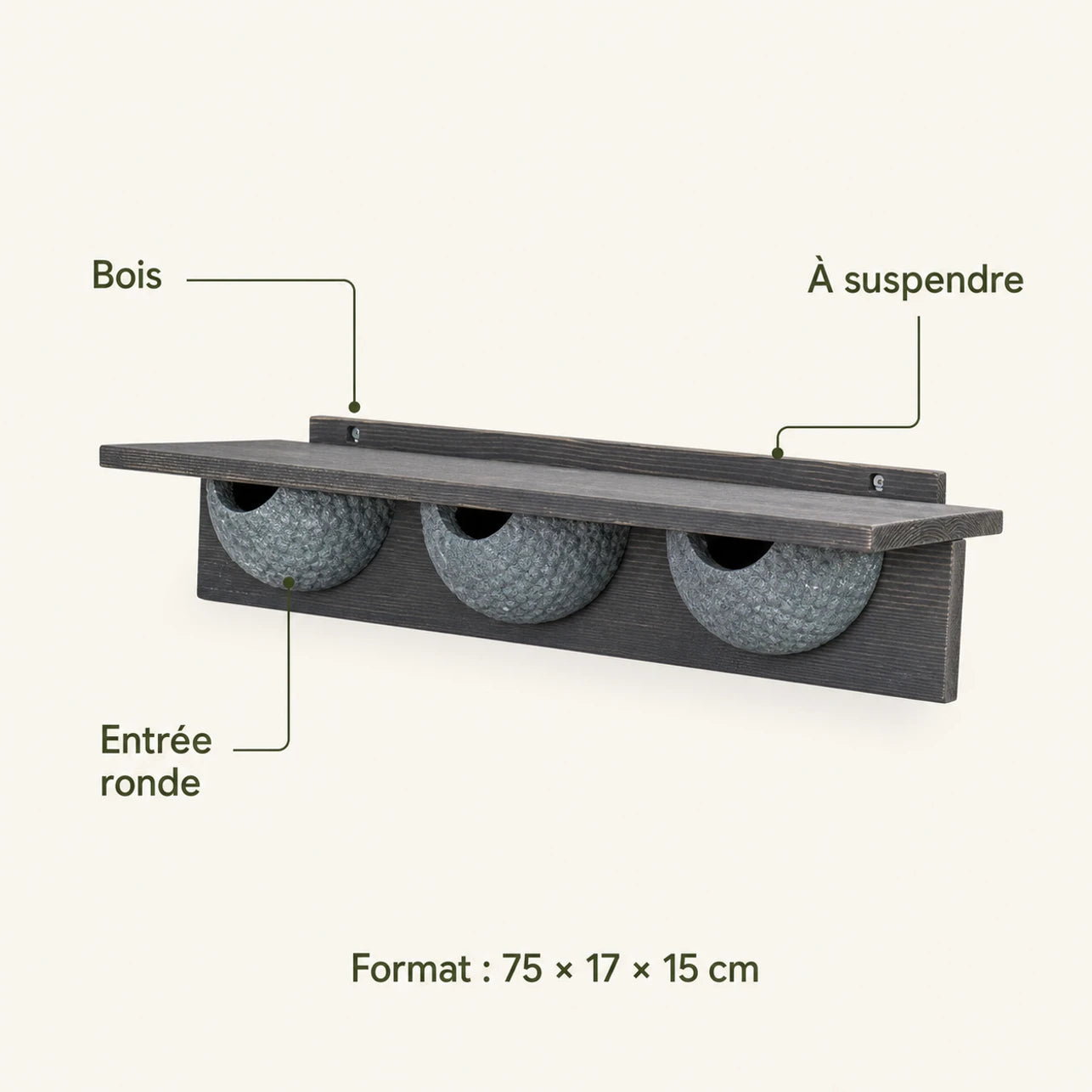 Nichoir observatoire en bois anthracite format 75 × 17 × 15 cm — photo 4