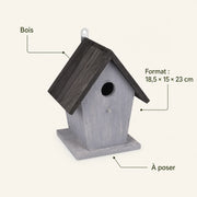 Nichoir style rétro en bois gris format 18,5 × 15 × 23 cm — photo 4