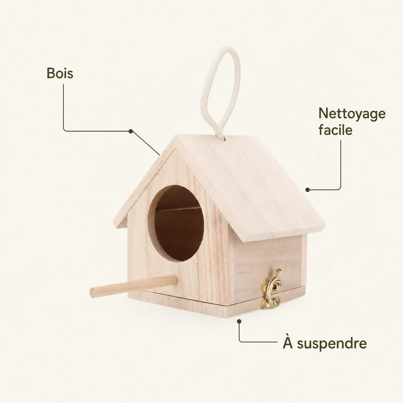 Nichoir suspendu en bois clair à façade gravée — photo 4