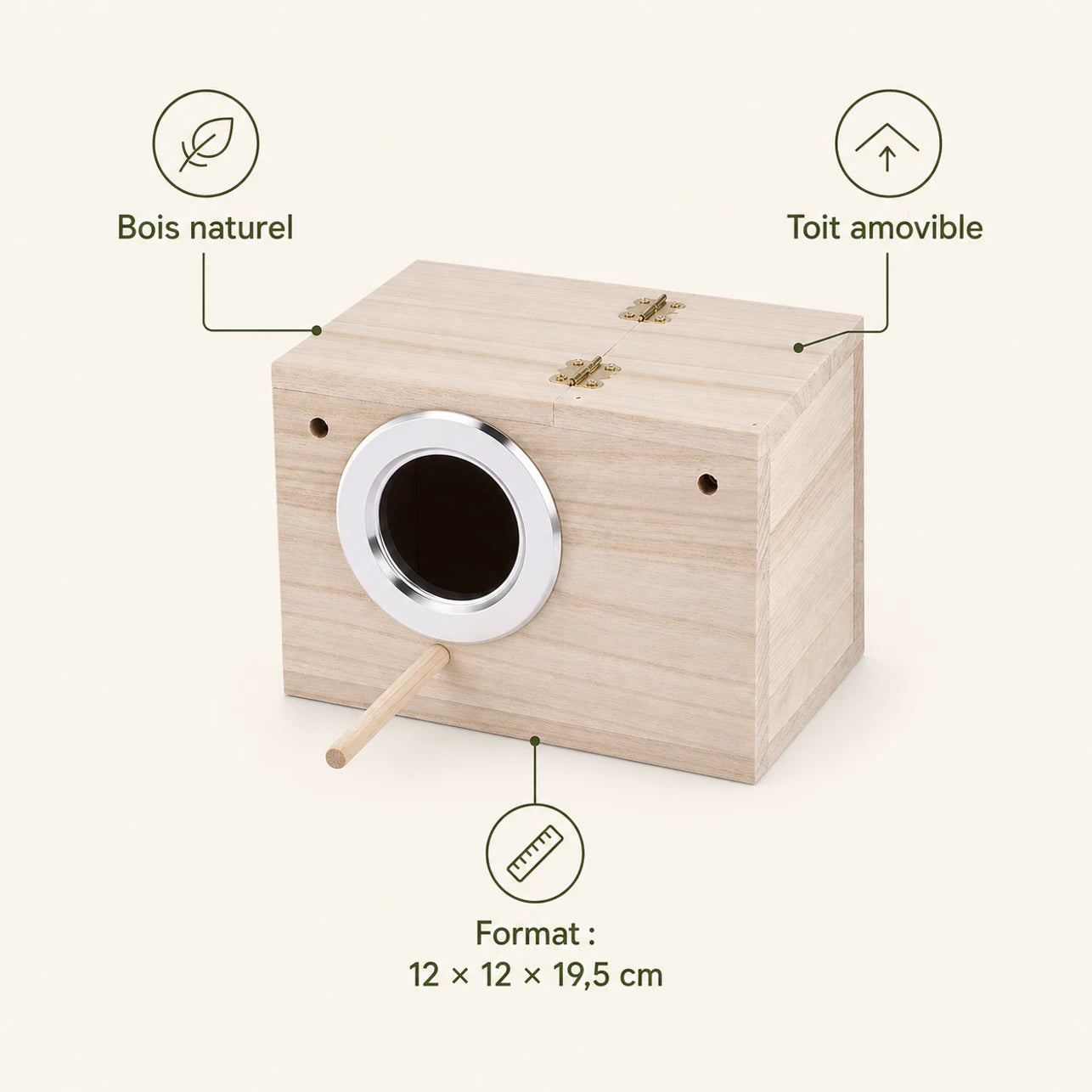 Nichoir carré en bois à toit amovible format 12 × 12 × 19,5 cm — photo 4