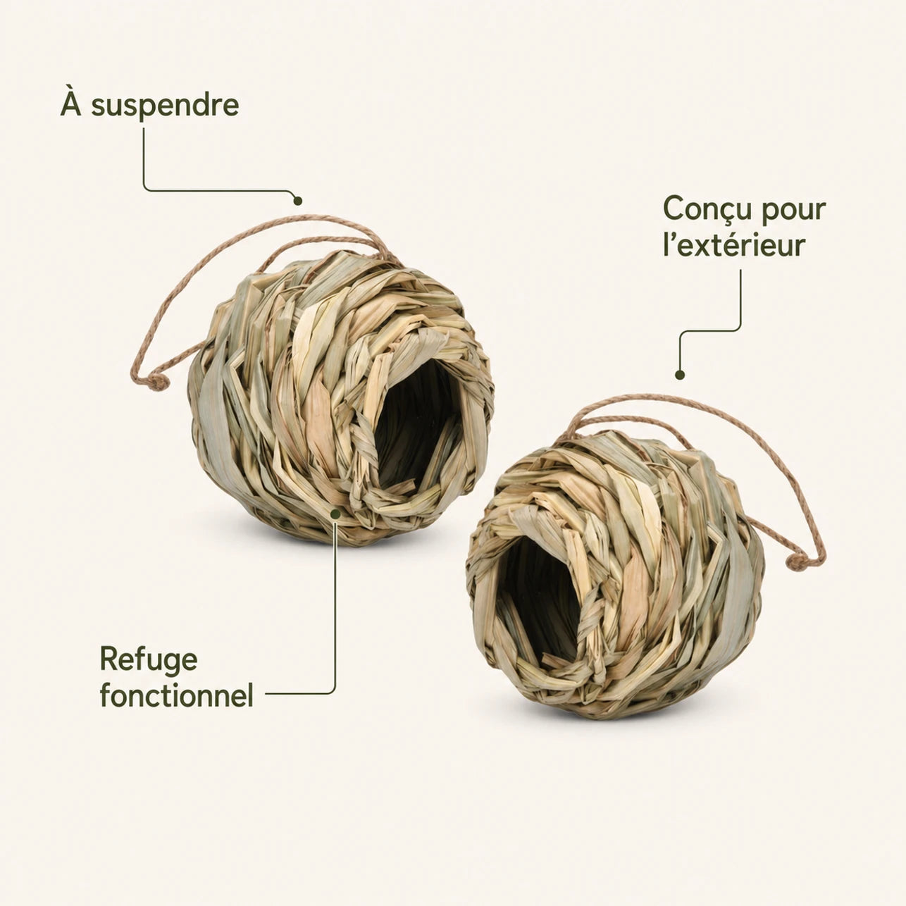 Lot de 2 nichoirs suspendus ronds en fibres tressées — photo 4