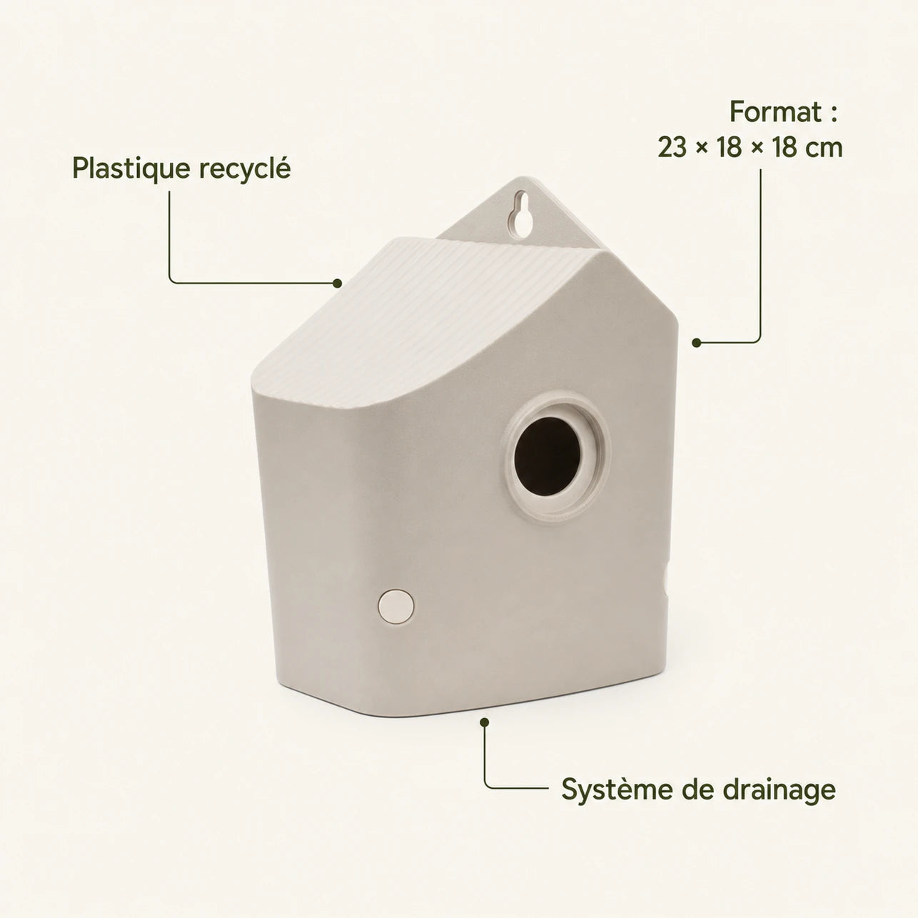 Nichoir beige format 23 × 18 × 18 cm — photo 4