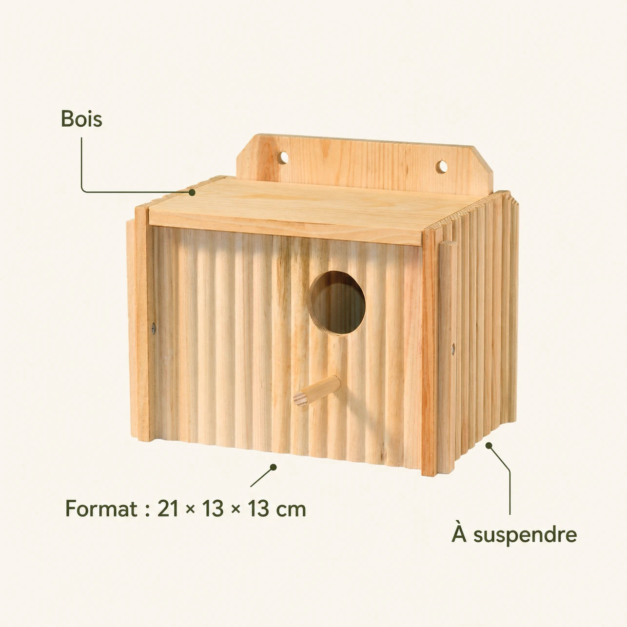 Nichoir en bois marron format 21 × 13 × 13 cm — photo 4