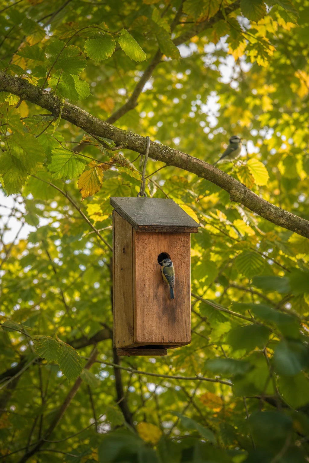 Nichoir installé discrètement au milieu du feuillage