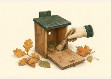 Nichoir ouvert nettoyé avec une petite brosse en automne